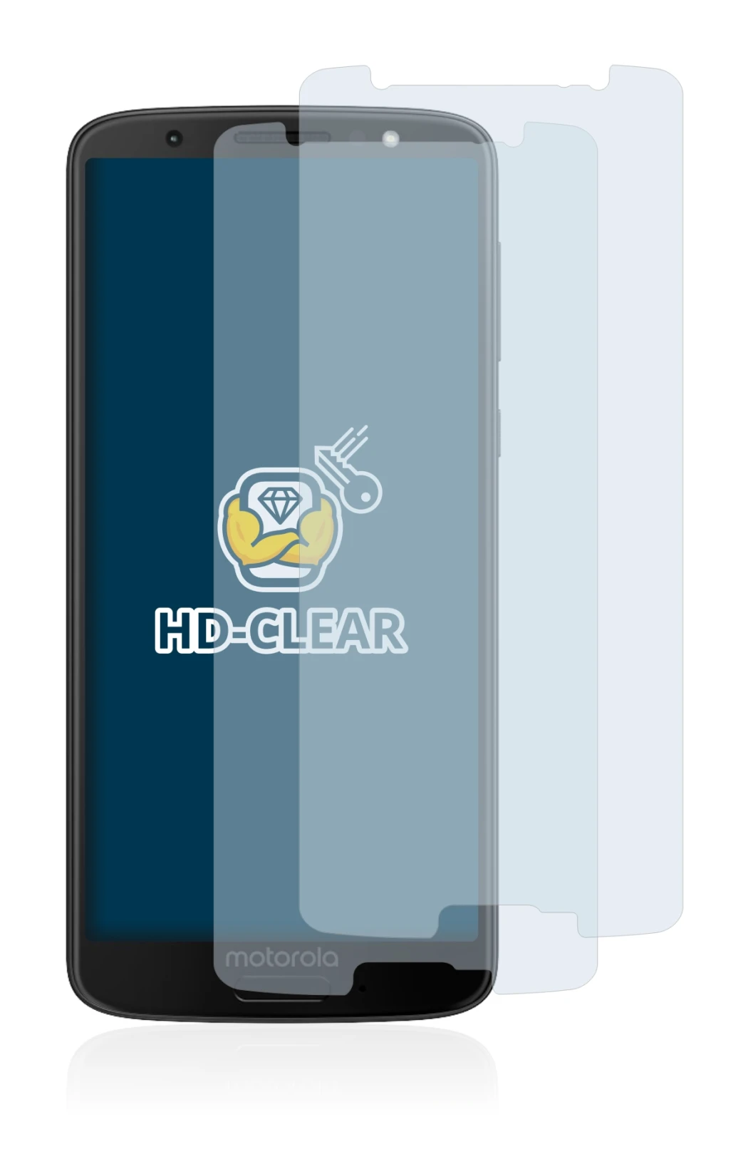 Immagine del dispositivo Motorola Moto G6 con un'ampia varietà di protezioni per lo schermo.