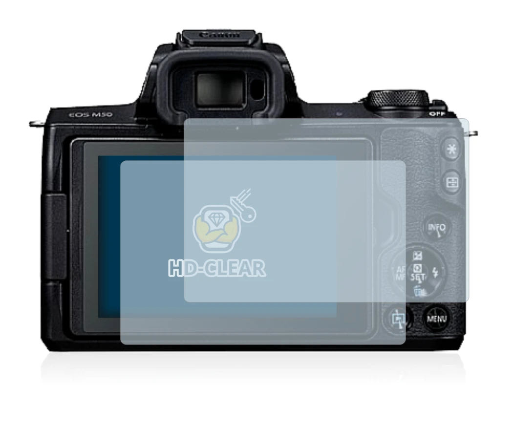 Immagine del dispositivo Canon EOS M50 con un'ampia varietà di protezioni per lo schermo.