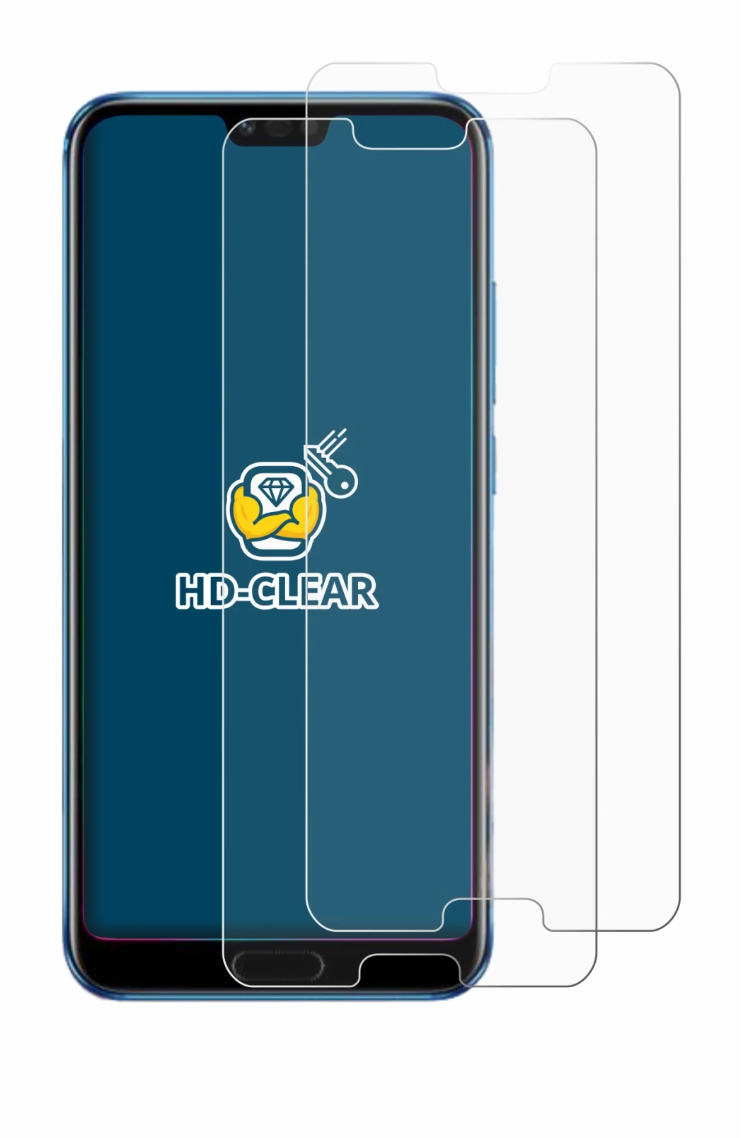 Immagine del dispositivo Honor 10 con un'ampia varietà di protezioni per lo schermo.