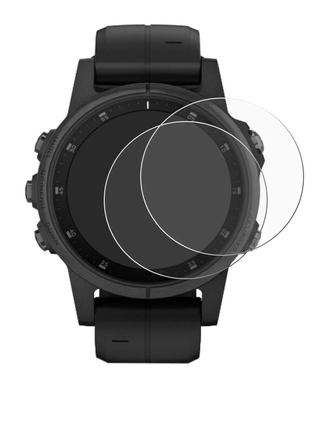 Immagine del dispositivo Garmin Fenix 5S Plus (42 mm) con un'ampia varietà di protezioni per lo schermo.