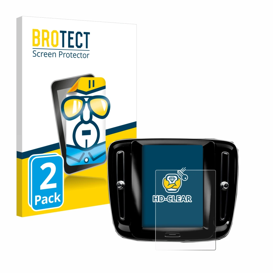 Parte frontale di una confezione del prodotto con il logo del marchio BROTECT. Accanto è raffigurato il dispositivo Volvo XC40