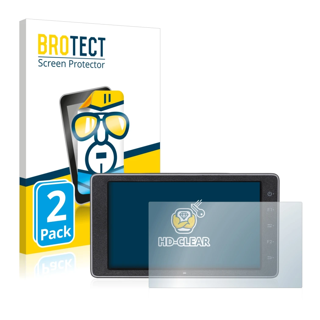 Parte frontale di una confezione del prodotto con il logo del marchio BROTECT. Accanto è raffigurato il dispositivo DJI Crysta
