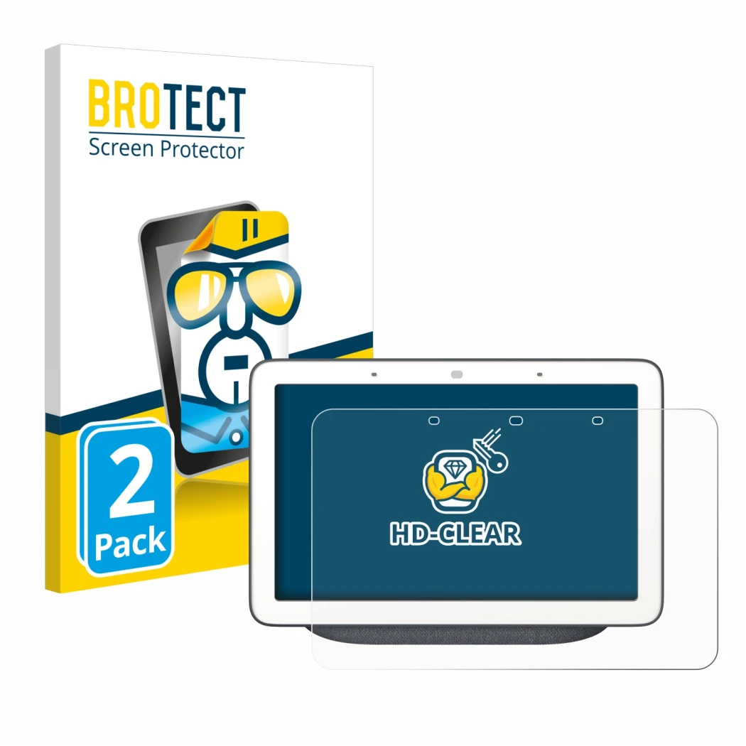Parte frontale di una confezione del prodotto con il logo del marchio BROTECT. Accanto è raffigurato il dispositivo Google Hom