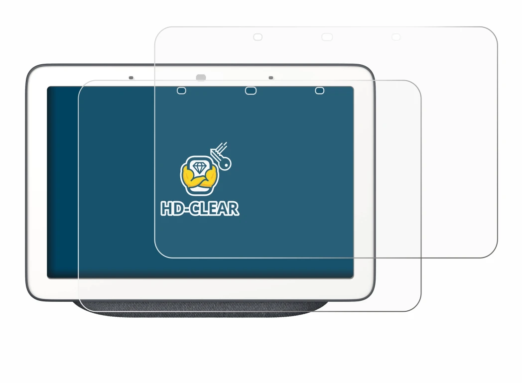 Immagine del dispositivo Google Home Hub con un'ampia varietà di protezioni per lo schermo.