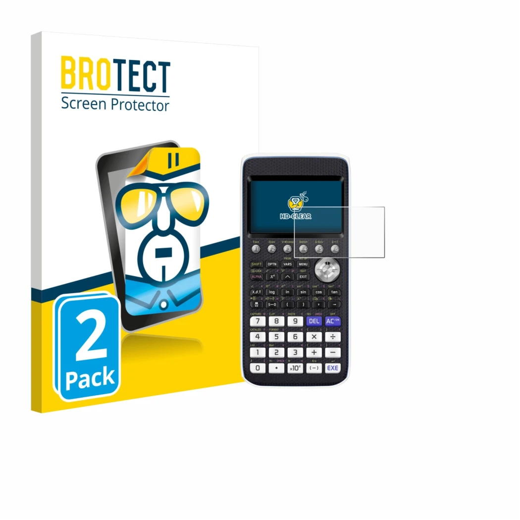 Parte frontale di una confezione del prodotto con il logo del marchio BROTECT. Accanto è raffigurato il dispositivo Casio FX-C