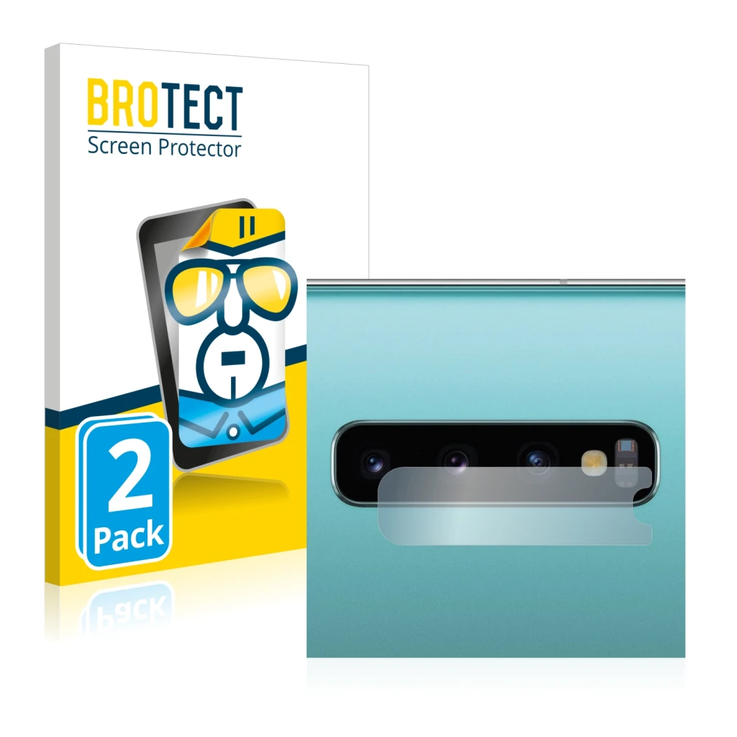 Parte frontale di una confezione del prodotto con il logo del marchio BROTECT. Accanto è raffigurato il dispositivo Samsung Ga