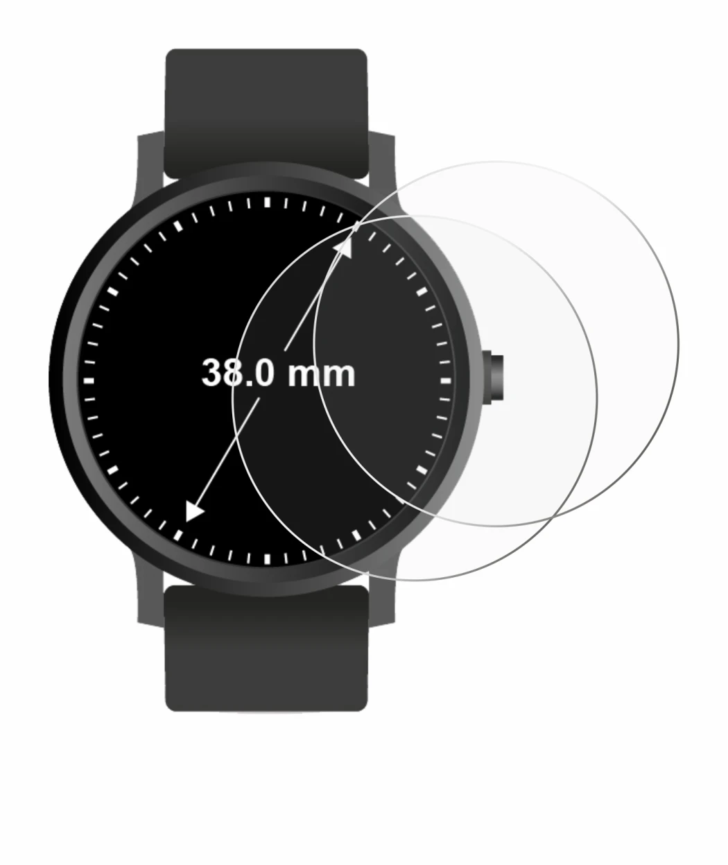 Immagine del dispositivo Circolare Displays (ø: 38 mm) con un'ampia varietà di protezioni per lo schermo.
