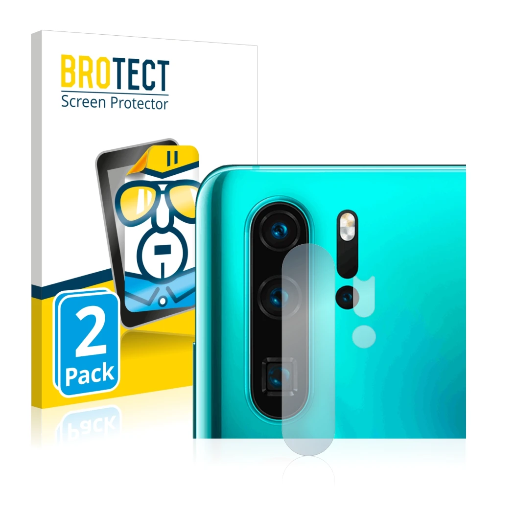 Parte frontale di una confezione del prodotto con il logo del marchio BROTECT. Accanto è raffigurato il dispositivo Huawei P30