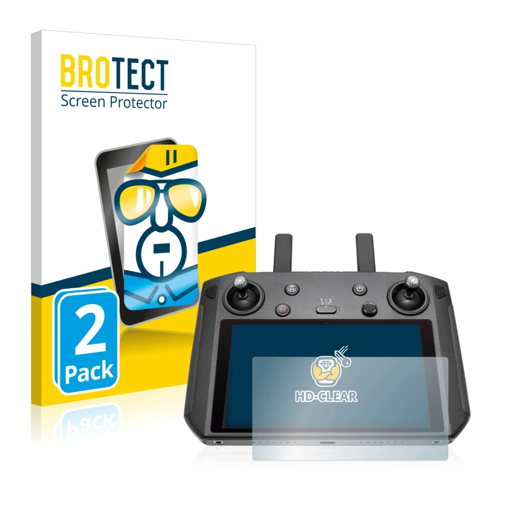 Parte frontale di una confezione del prodotto con il logo del marchio BROTECT. Accanto è raffigurato il dispositivo DJI Smart