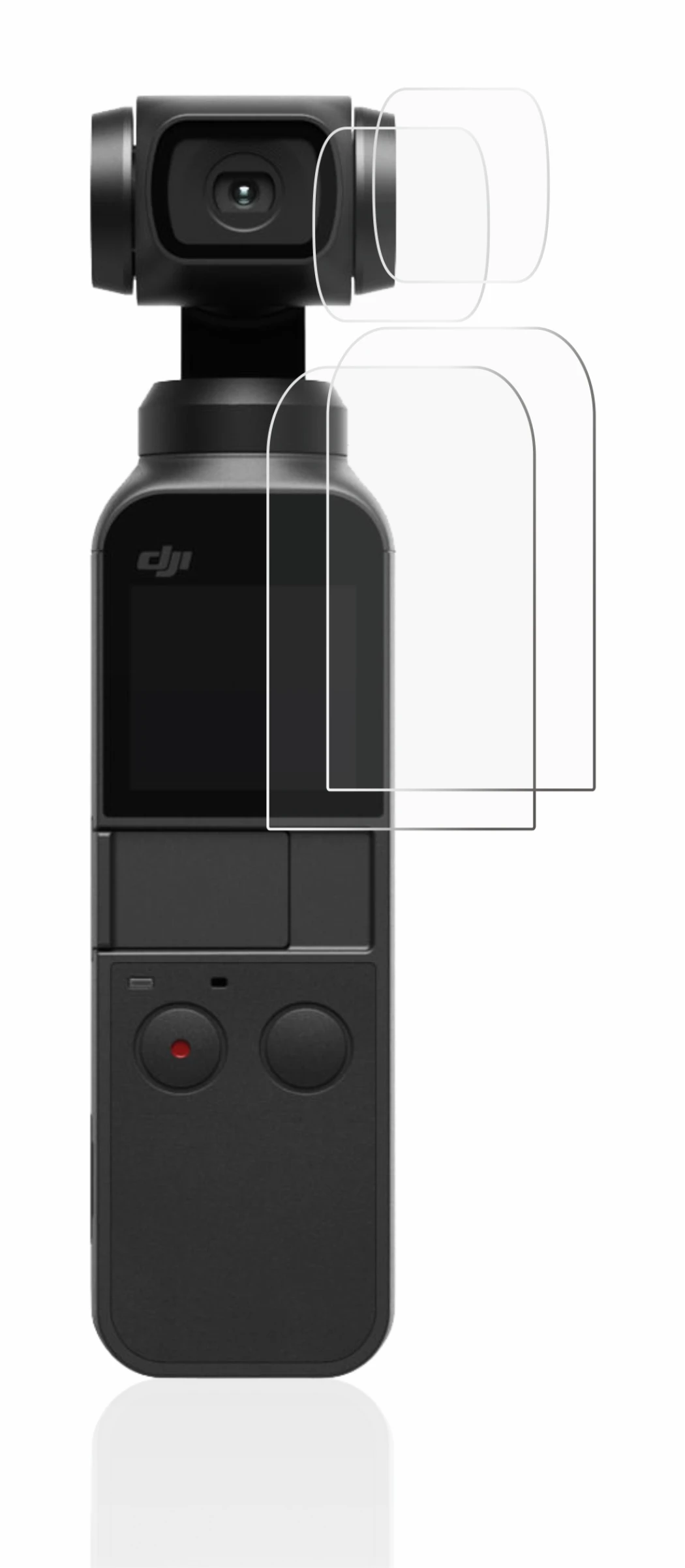 Immagine del dispositivo DJI Osmo Pocket (Display + Lente) con un'ampia varietà di protezioni per lo schermo.