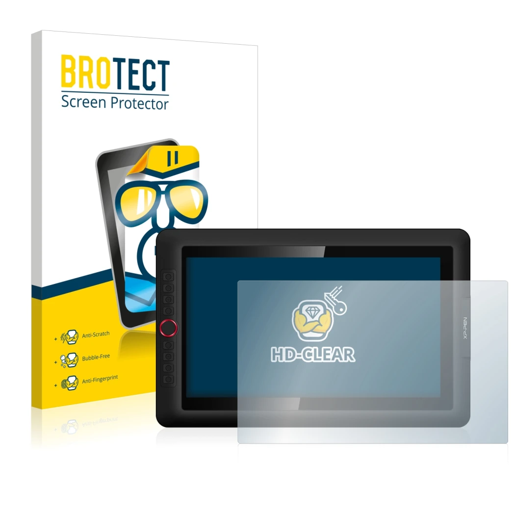 Parte frontale di una confezione del prodotto con il logo del marchio BROTECT. Accanto è raffigurato il dispositivo XP-Pen Art