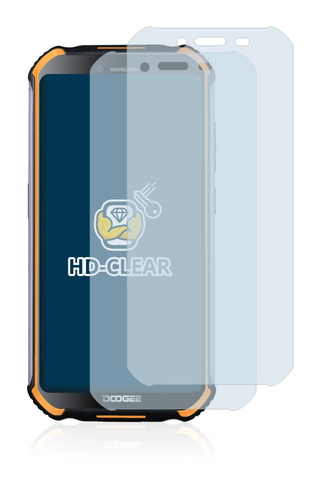 Immagine del dispositivo Doogee S40 con un'ampia varietà di protezioni per lo schermo.