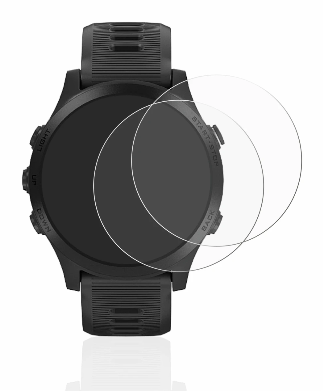 Immagine del dispositivo Garmin Forerunner 945 con un'ampia varietà di protezioni per lo schermo.