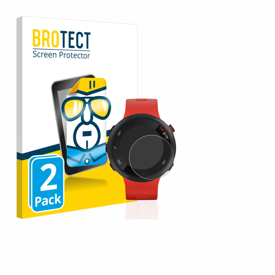 Parte frontale di una confezione del prodotto con il logo del marchio BROTECT. Accanto è raffigurato il dispositivo Garmin For