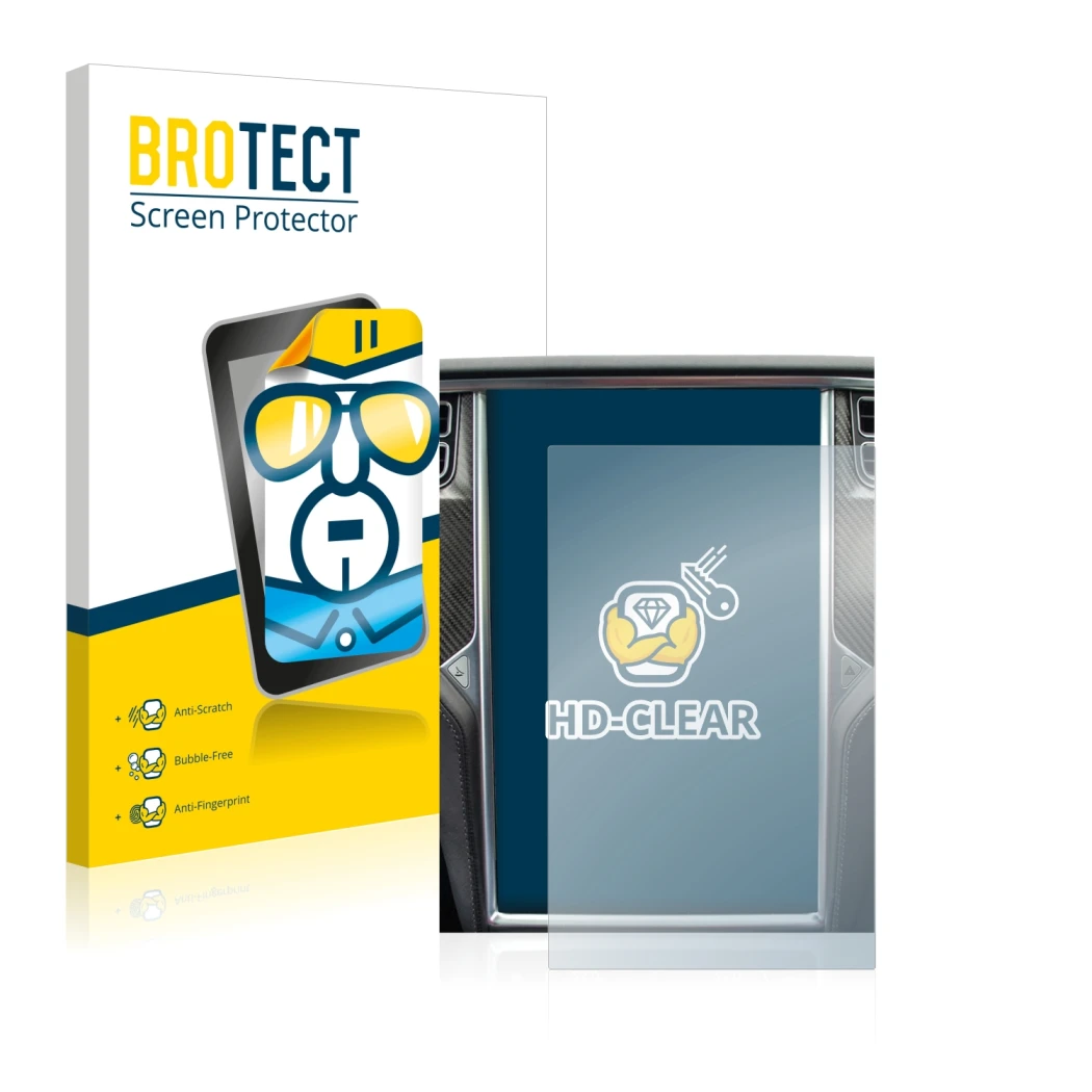 Parte frontale di una confezione del prodotto con il logo del marchio BROTECT. Accanto è raffigurato il dispositivo Tesla Mode