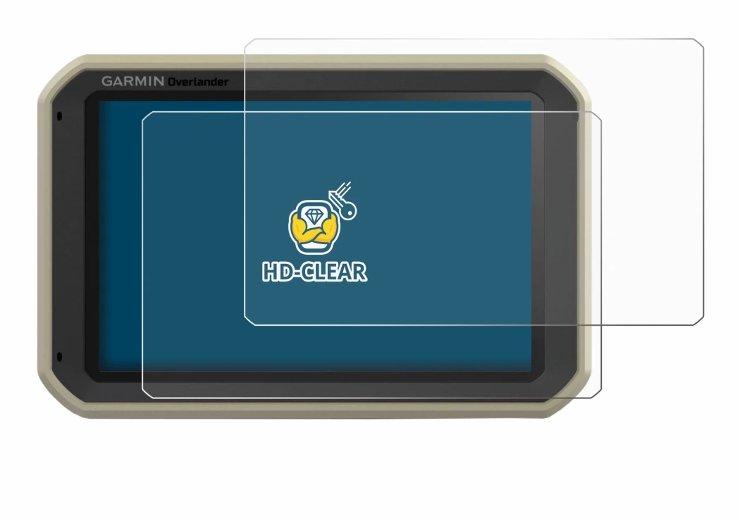 Immagine del dispositivo Garmin Overlander con un'ampia varietà di protezioni per lo schermo.