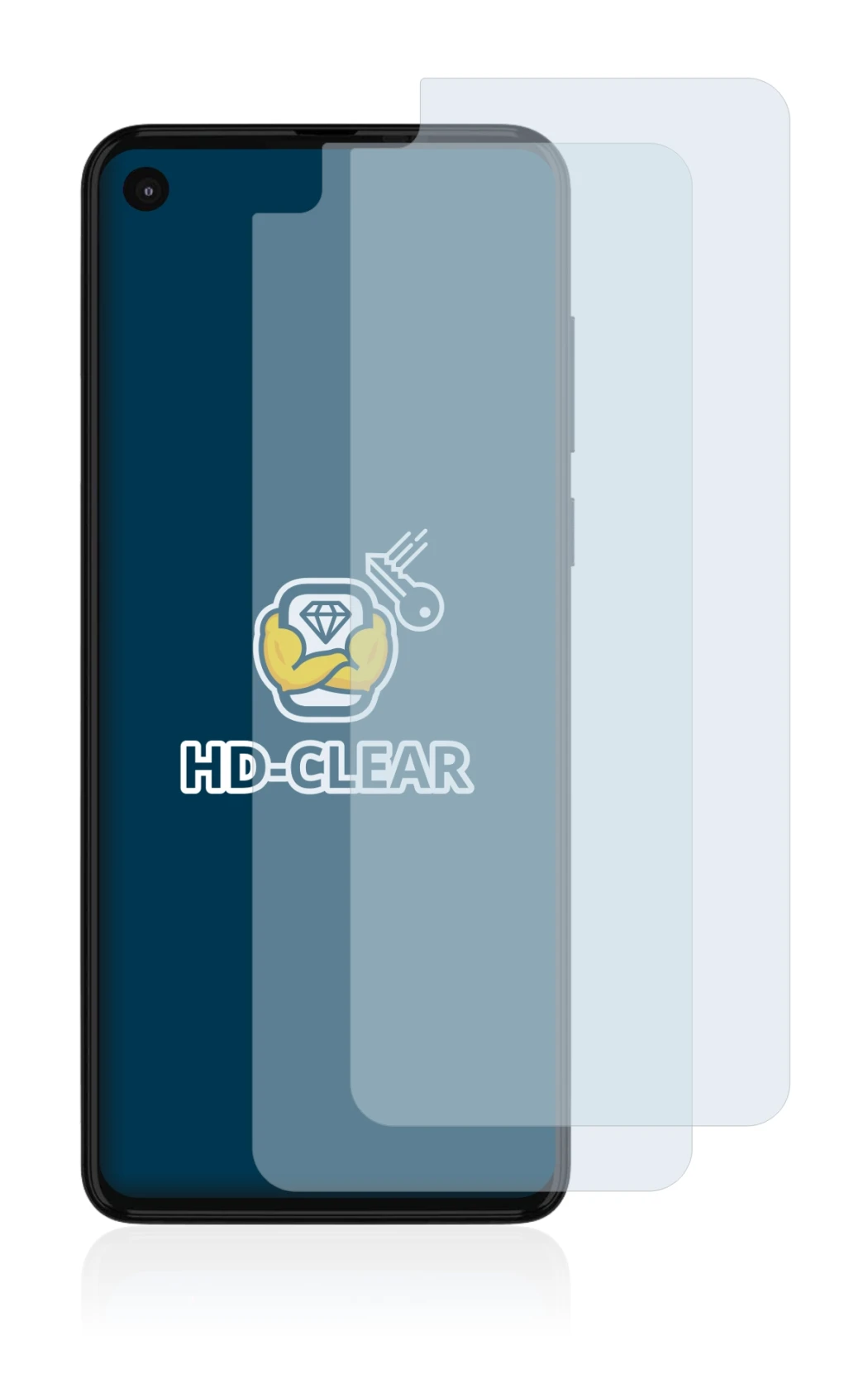 Immagine del dispositivo Motorola One Action con un'ampia varietà di protezioni per lo schermo.