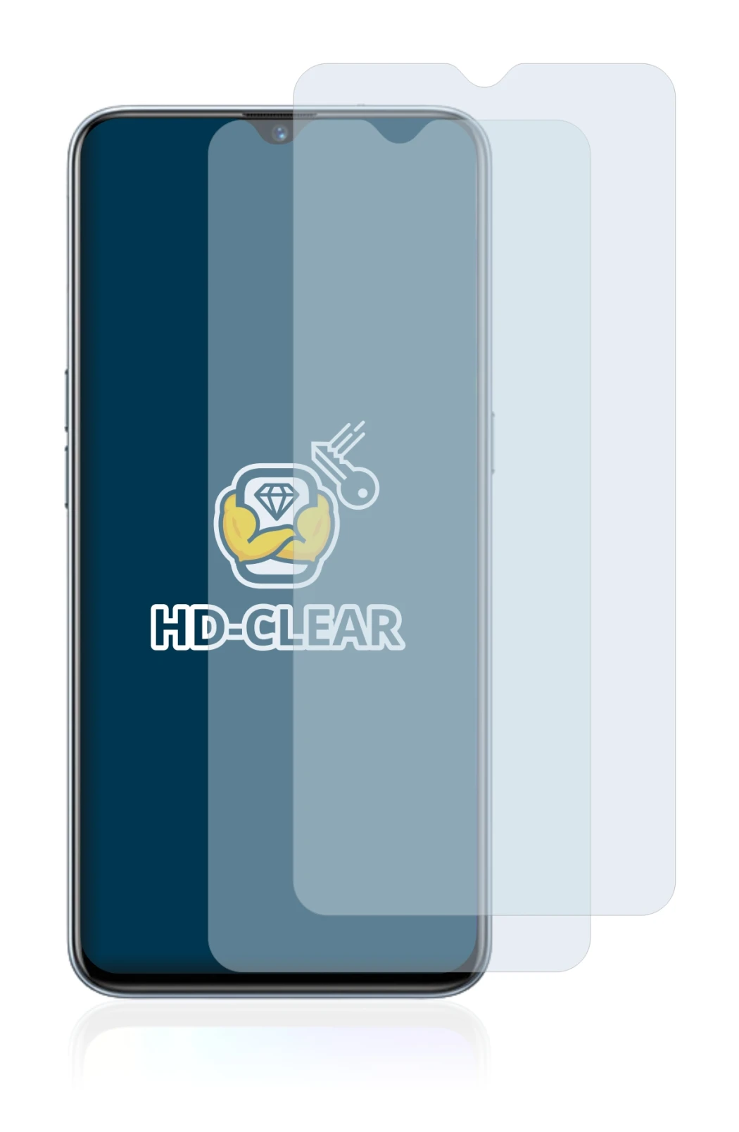 Immagine del dispositivo realme XT con un'ampia varietà di protezioni per lo schermo.