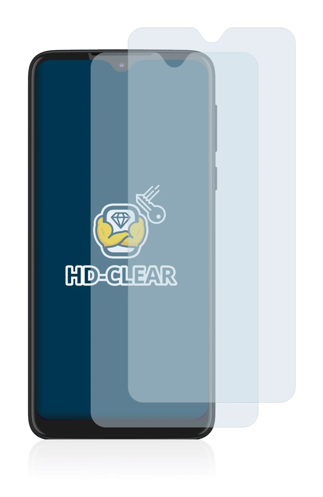 Immagine del dispositivo Motorola Moto One Macro con un'ampia varietà di protezioni per lo schermo.