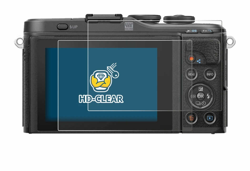 Immagine del dispositivo Olympus PEN E-PL10 con un'ampia varietà di protezioni per lo schermo.