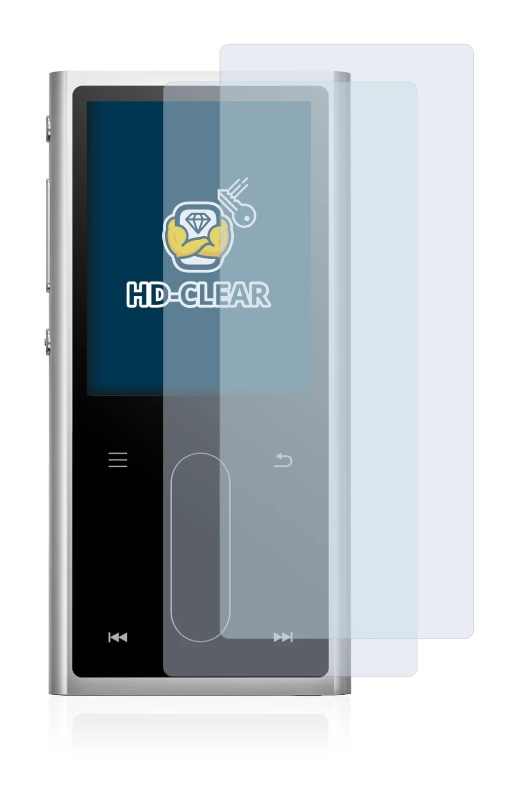 Immagine del dispositivo FiiO M3K con un'ampia varietà di protezioni per lo schermo.