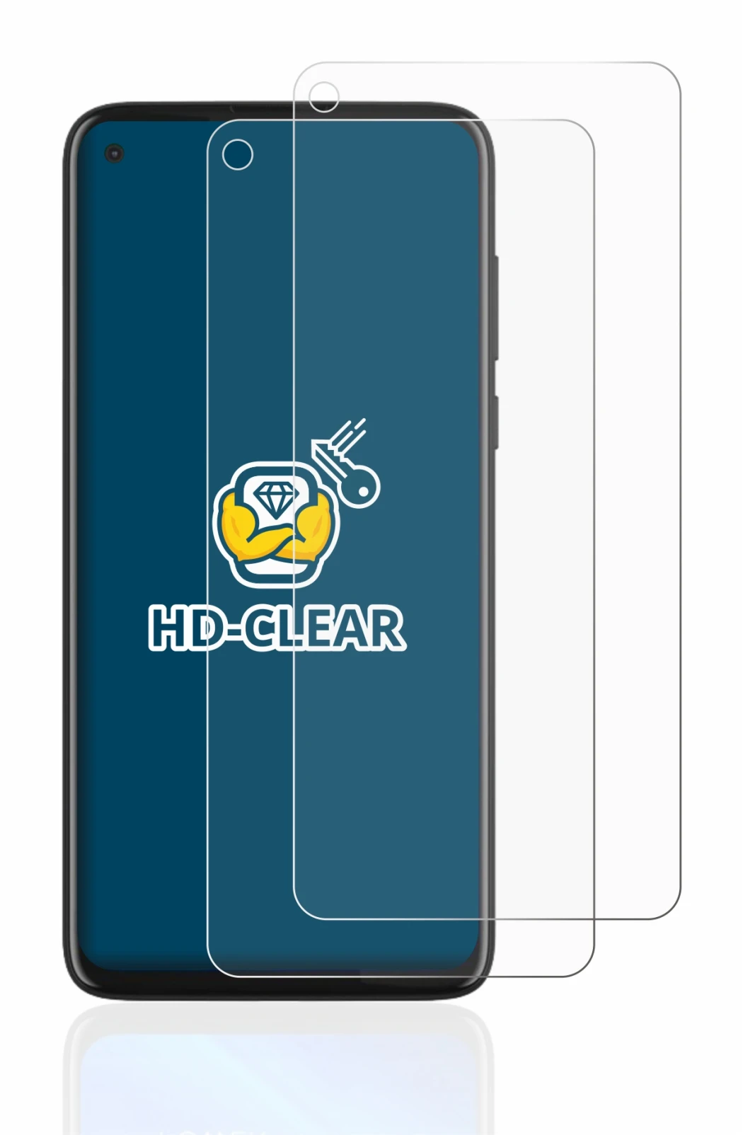 Immagine del dispositivo Motorola Moto G8 Power con un'ampia varietà di protezioni per lo schermo.