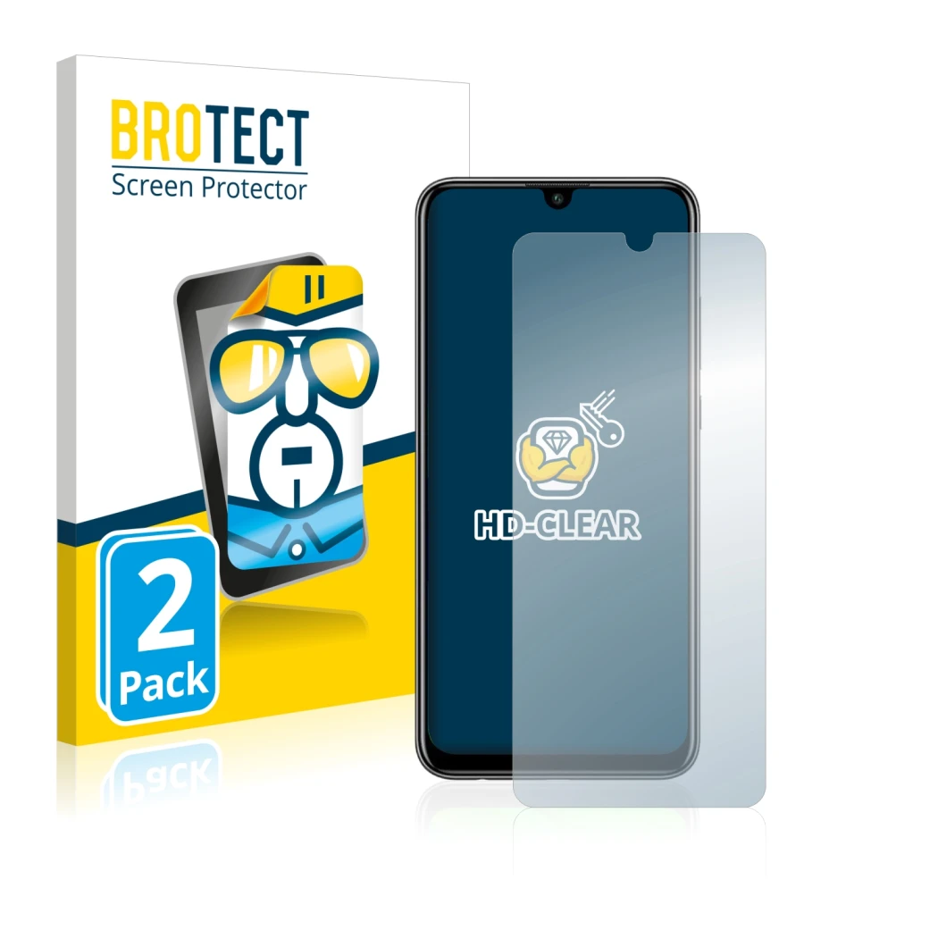 Parte frontale di una confezione del prodotto con il logo del marchio BROTECT. Accanto è raffigurato il dispositivo Huawei P s