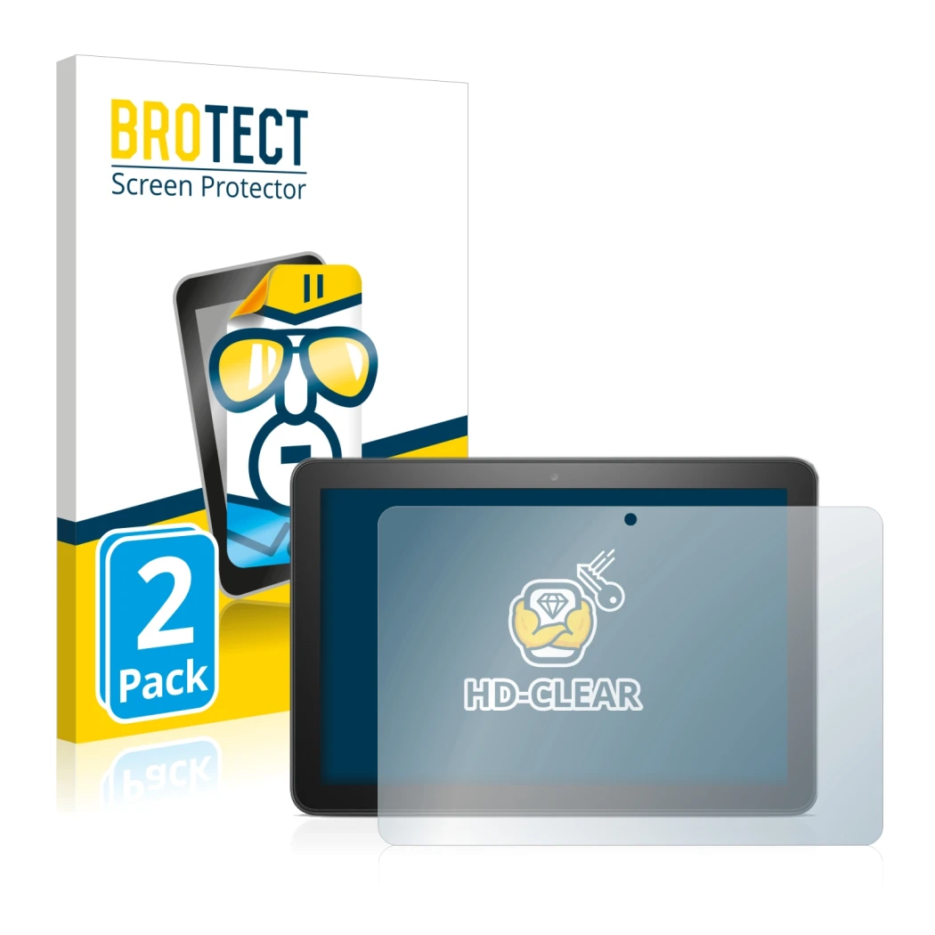 Parte frontale di una confezione del prodotto con il logo del marchio BROTECT. Accanto è raffigurato il dispositivo Amazon Fir