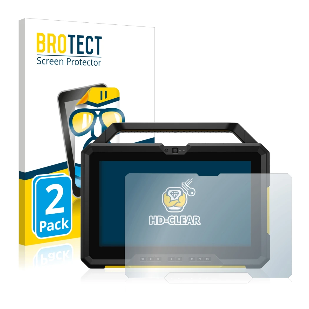 Parte frontale di una confezione del prodotto con il logo del marchio BROTECT. Accanto è raffigurato il dispositivo Dell Latit