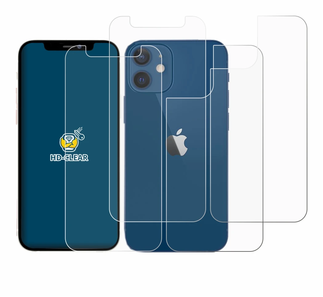 Immagine del dispositivo Apple iPhone 12 mini (Fronte+Retro) con un'ampia varietà di protezioni per lo schermo.