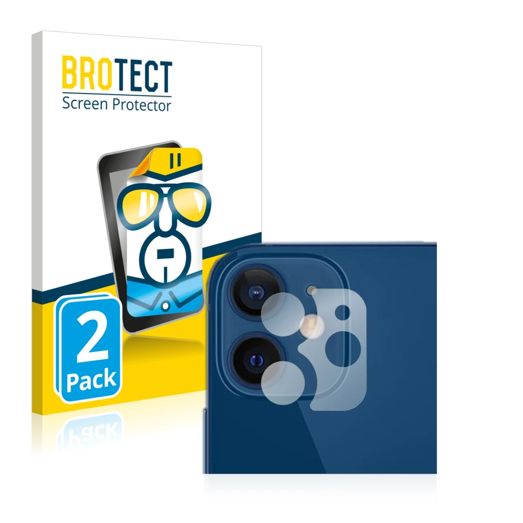 Parte frontale di una confezione del prodotto con il logo del marchio BROTECT. Accanto è raffigurato il dispositivo Apple iPho