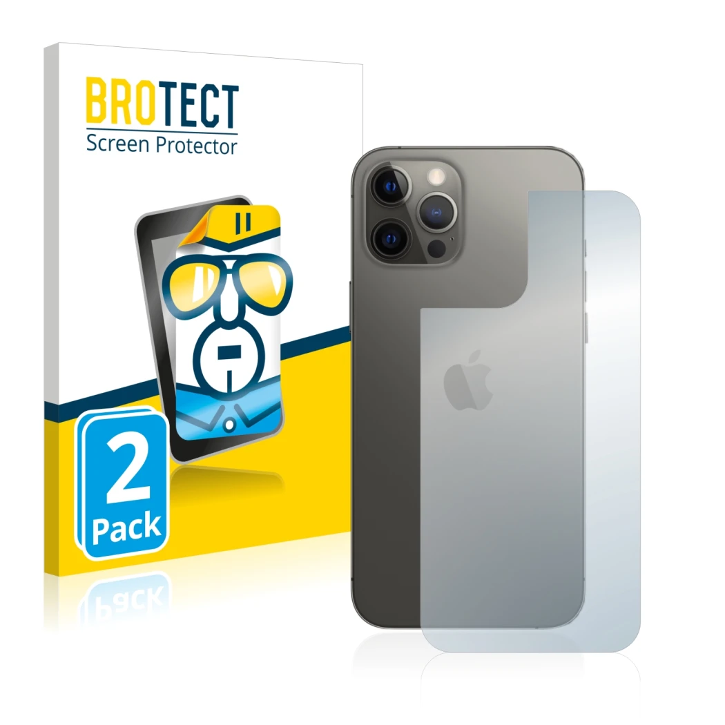 Parte frontale di una confezione del prodotto con il logo del marchio BROTECT. Accanto è raffigurato il dispositivo Apple iPho