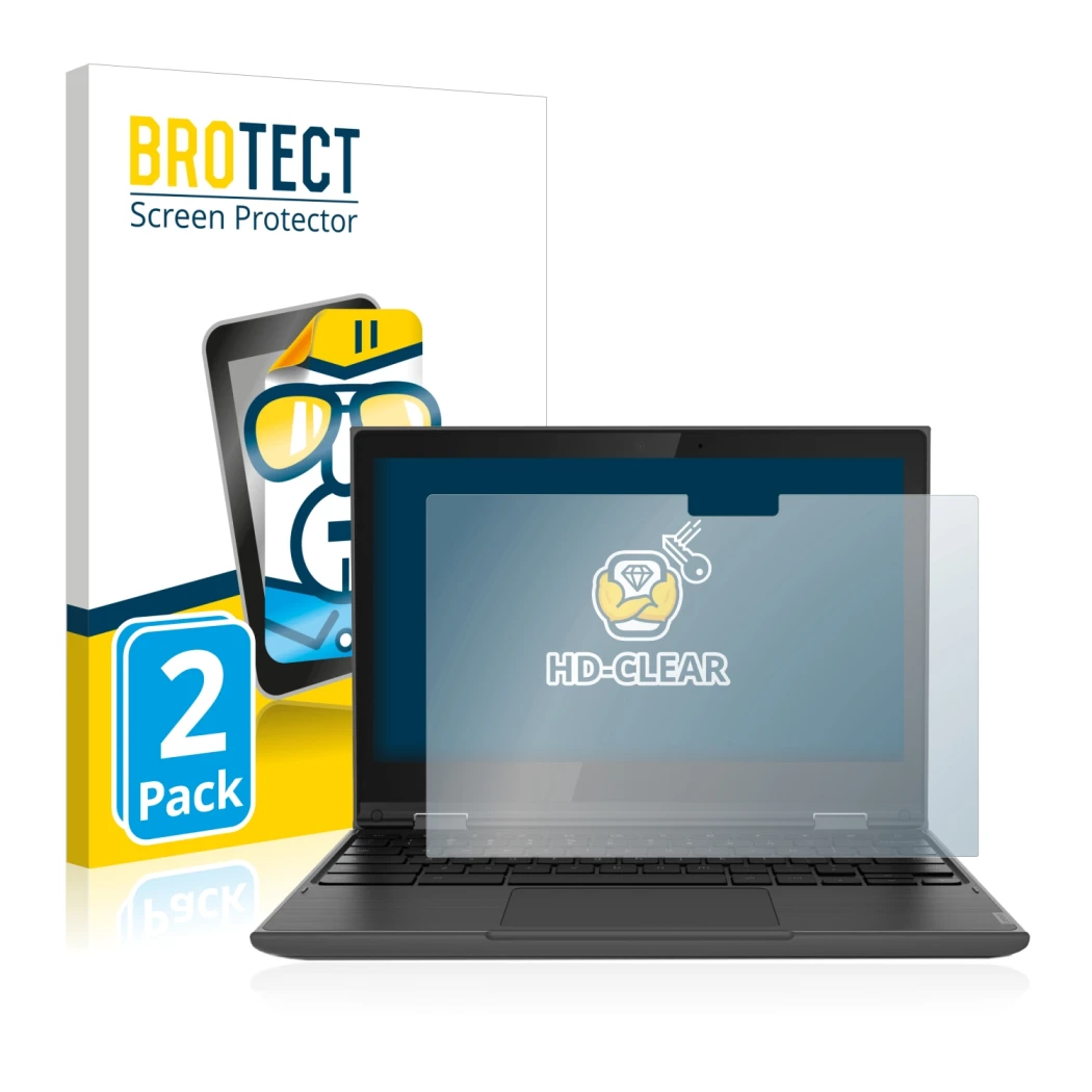 Parte frontale di una confezione del prodotto con il logo del marchio BROTECT. Accanto è raffigurato il dispositivo Lenovo 300