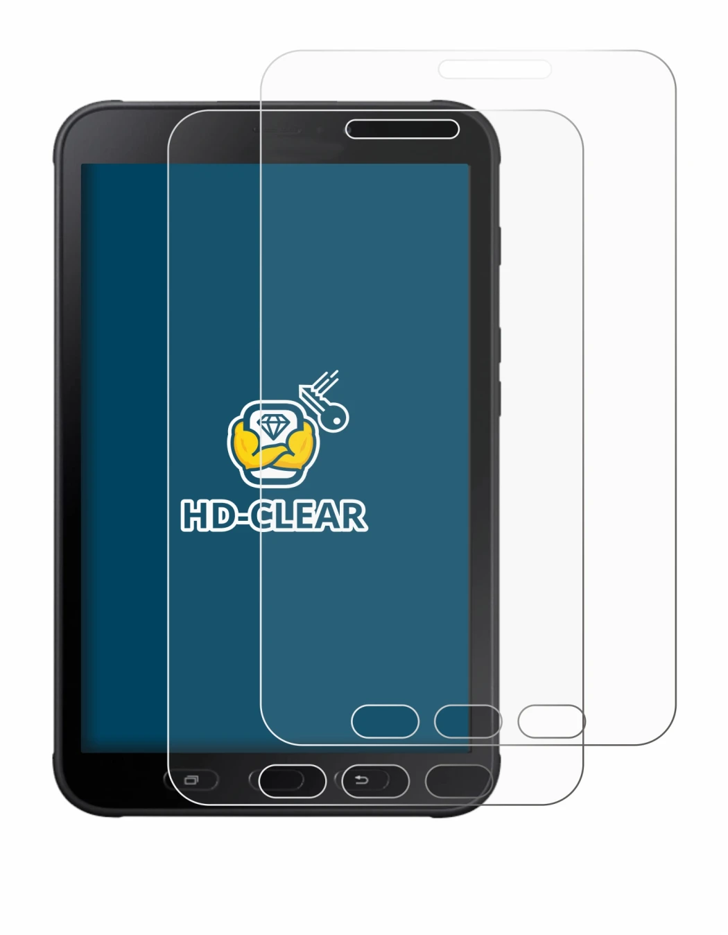 Immagine del dispositivo Samsung Galaxy Tab Active 2 SM-T395 con un'ampia varietà di protezioni per lo schermo.