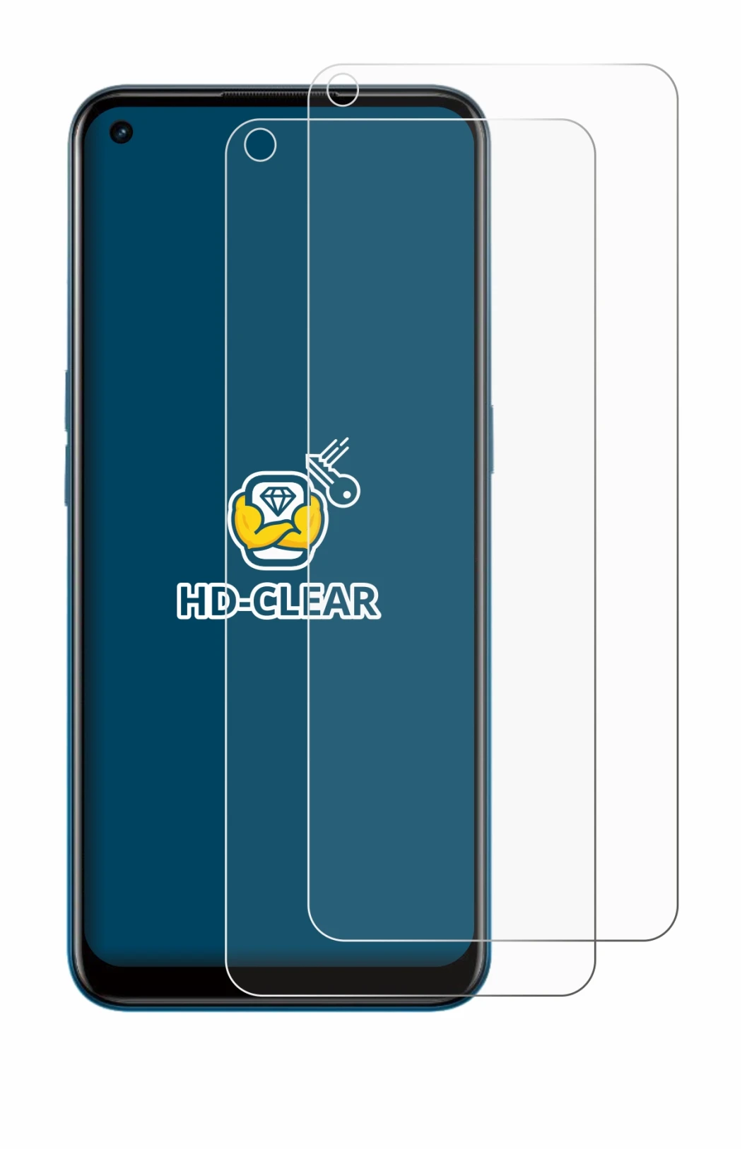 Immagine del dispositivo Oppo A53 con un'ampia varietà di protezioni per lo schermo.