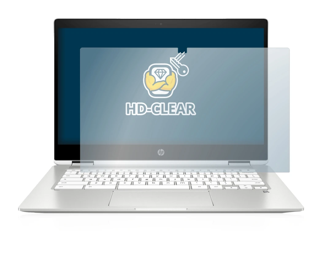Immagine del dispositivo HP Chromebook x360 (14b-caX) con un'ampia varietà di protezioni per lo schermo.