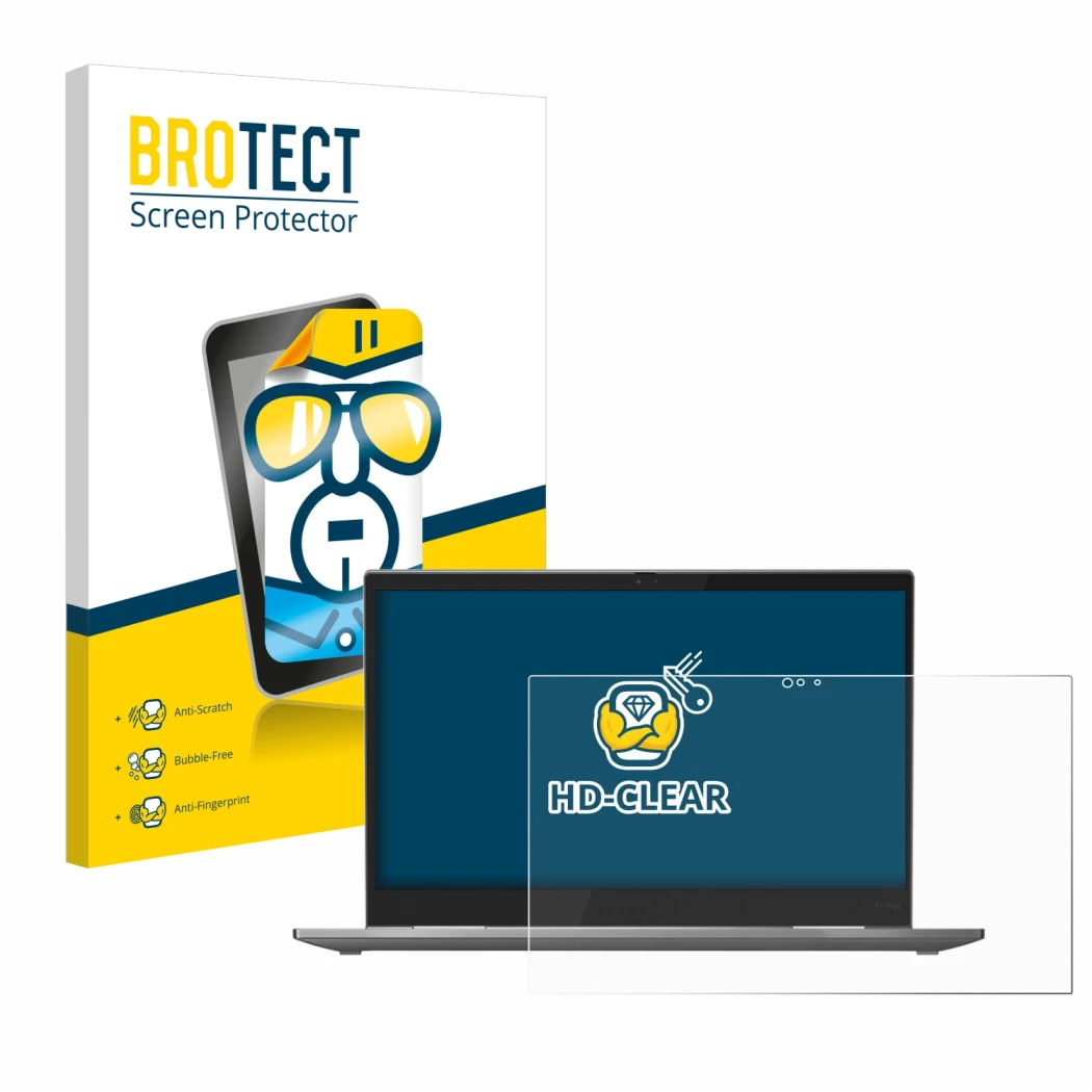 Parte frontale di una confezione del prodotto con il logo del marchio BROTECT. Accanto è raffigurato il dispositivo Lenovo Thi