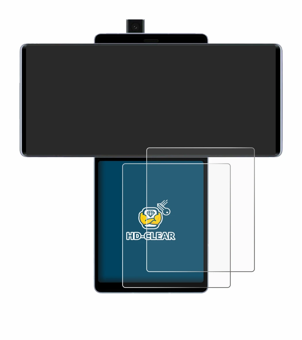 Immagine del dispositivo LG Wing (Display posteriore) con un'ampia varietà di protezioni per lo schermo.