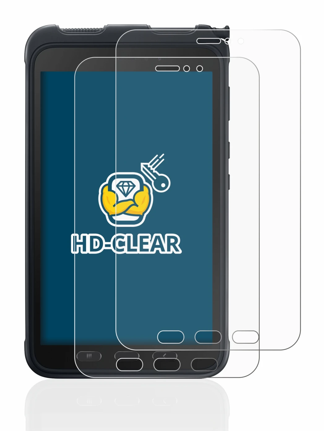 Immagine del dispositivo Samsung Galaxy Tab Active 3 con un'ampia varietà di protezioni per lo schermo.