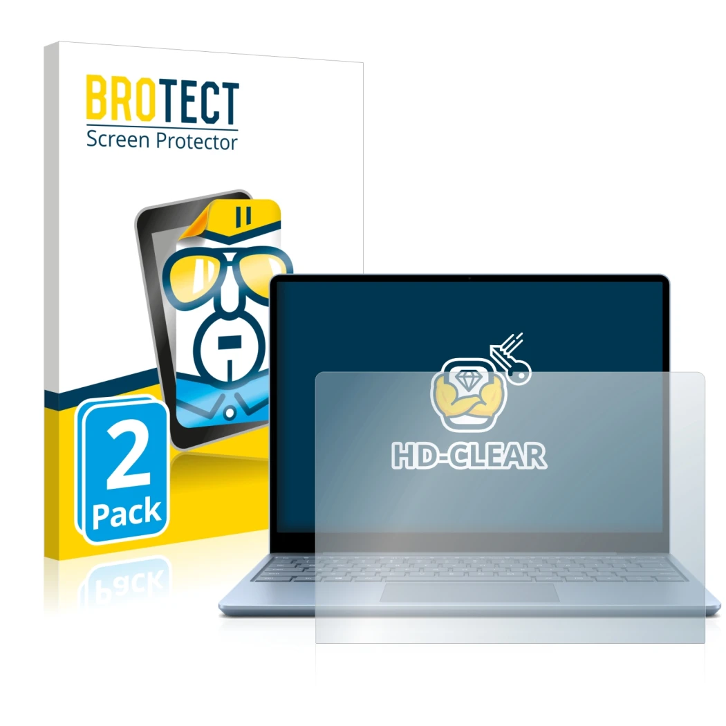Parte frontale di una confezione del prodotto con il logo del marchio BROTECT. Accanto è raffigurato il dispositivo Microsoft