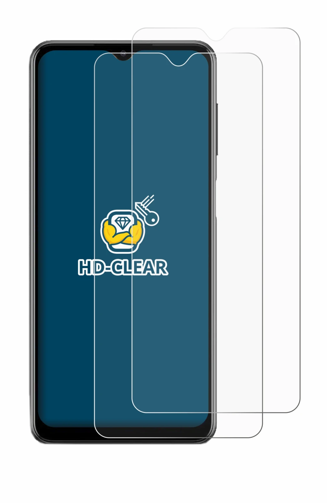Immagine del dispositivo Samsung Galaxy M12 con un'ampia varietà di protezioni per lo schermo.