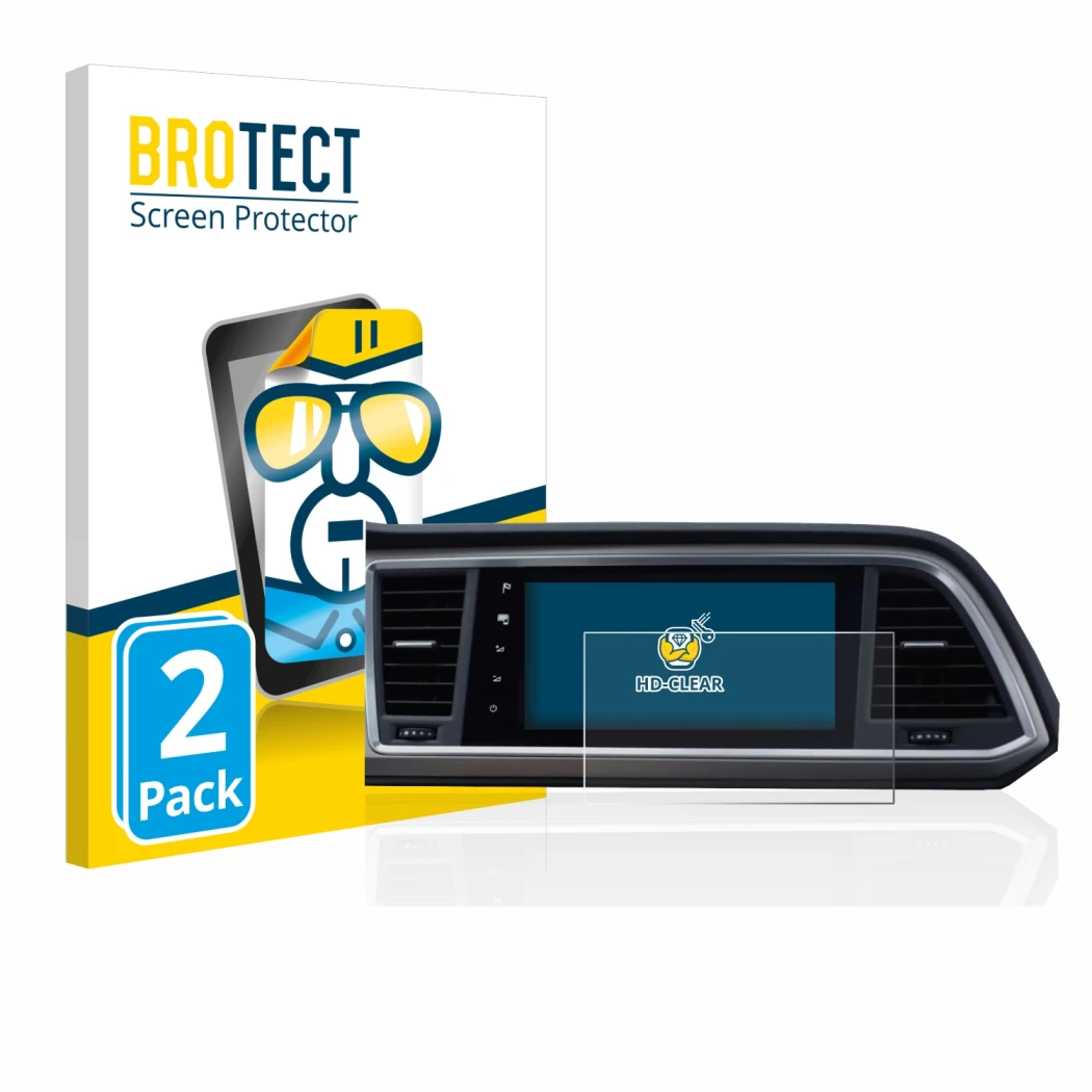 Parte frontale di una confezione del prodotto con il logo del marchio BROTECT. Accanto è raffigurato il dispositivo Seat Ateca