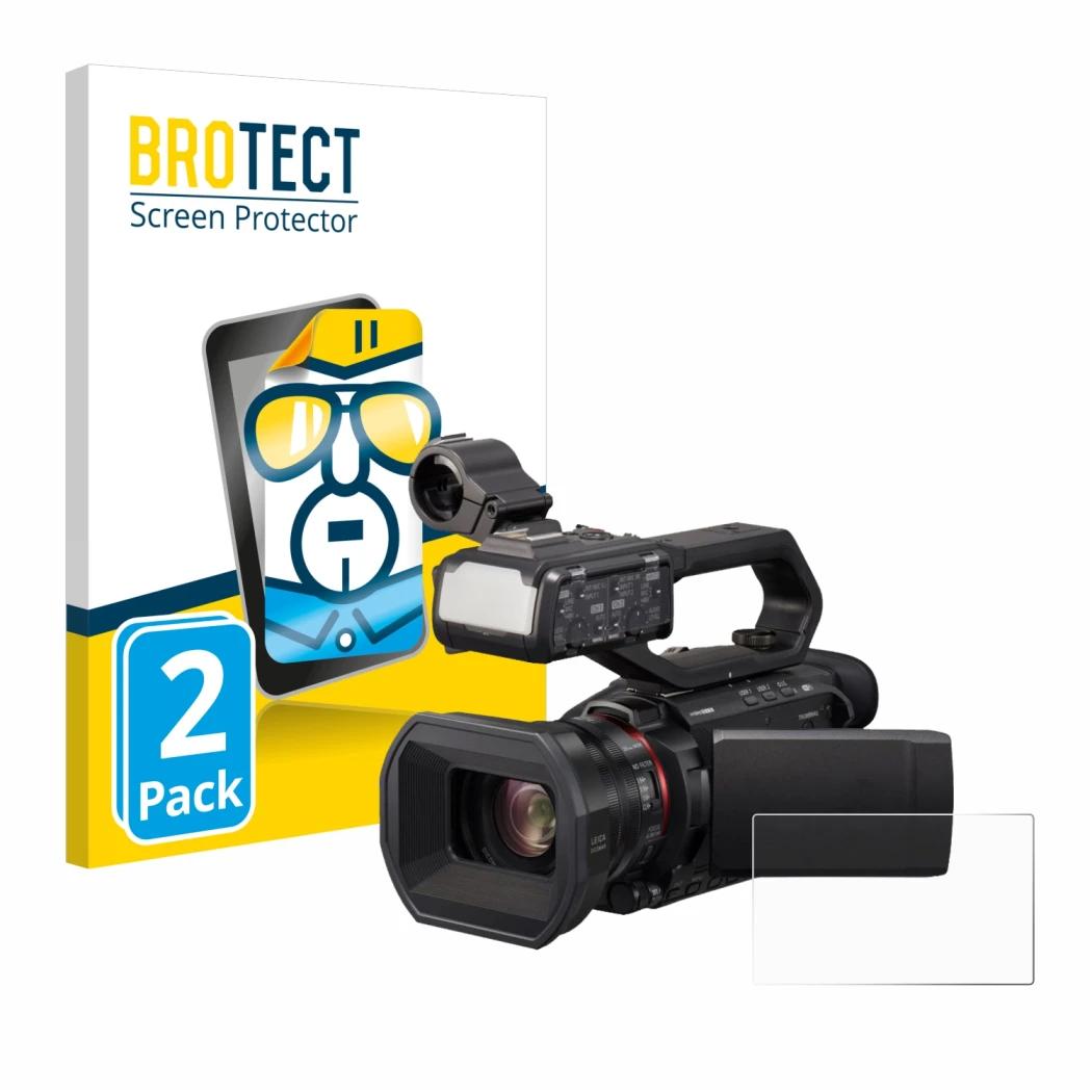 Parte frontale di una confezione del prodotto con il logo del marchio BROTECT. Accanto è raffigurato il dispositivo Panasonic