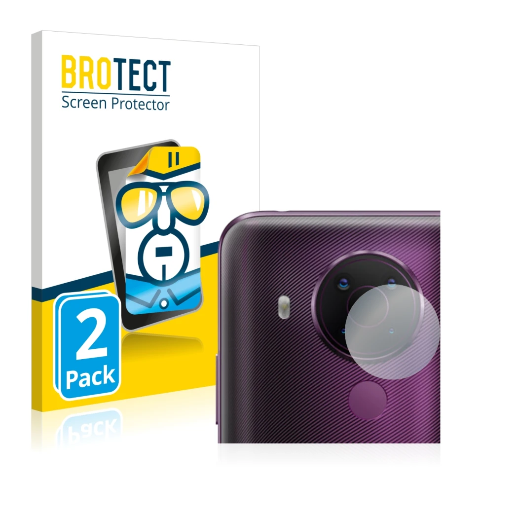 Parte frontale di una confezione del prodotto con il logo del marchio BROTECT. Accanto è raffigurato il dispositivo Nokia 5.4