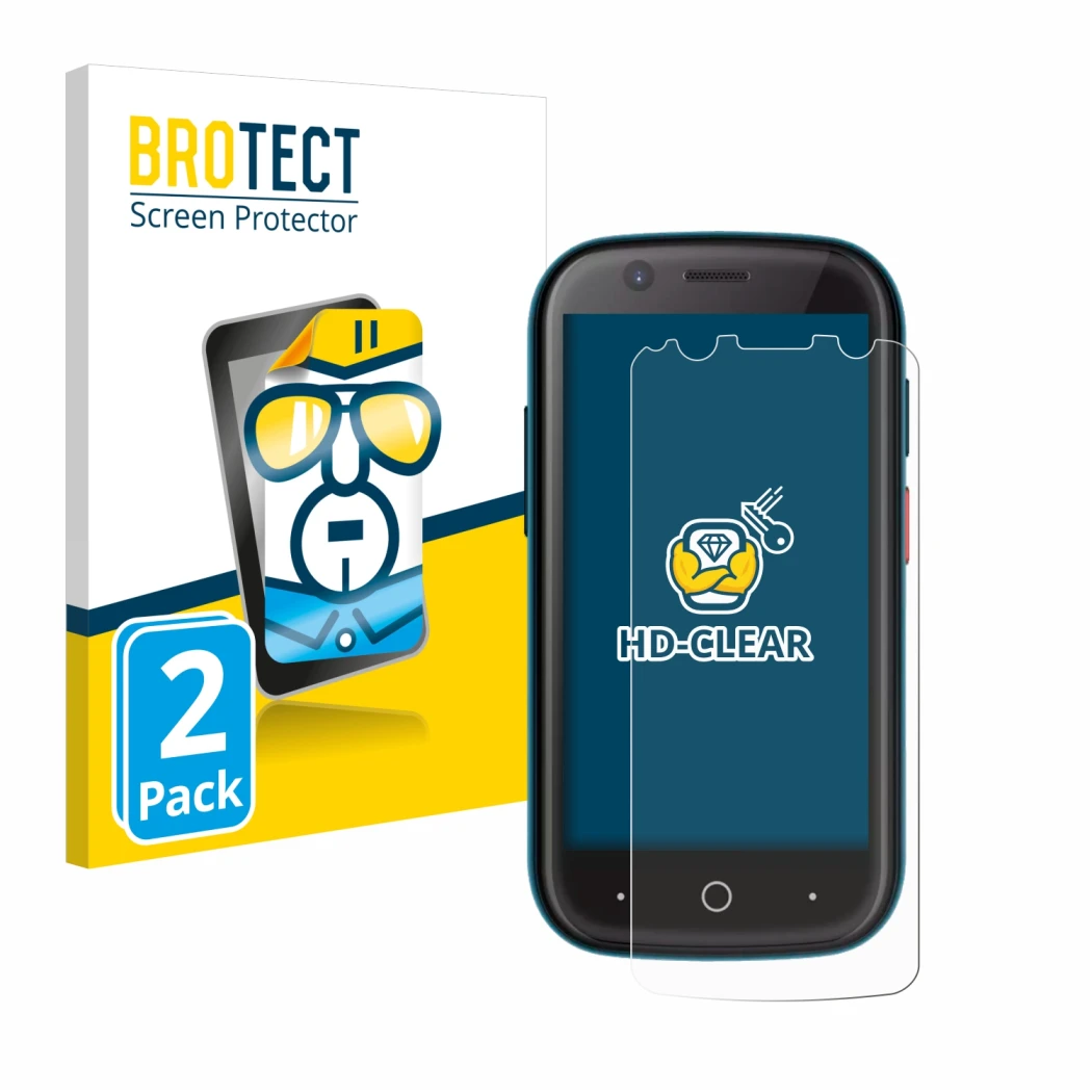 Parte frontale di una confezione del prodotto con il logo del marchio BROTECT. Accanto è raffigurato il dispositivo Unihertz J