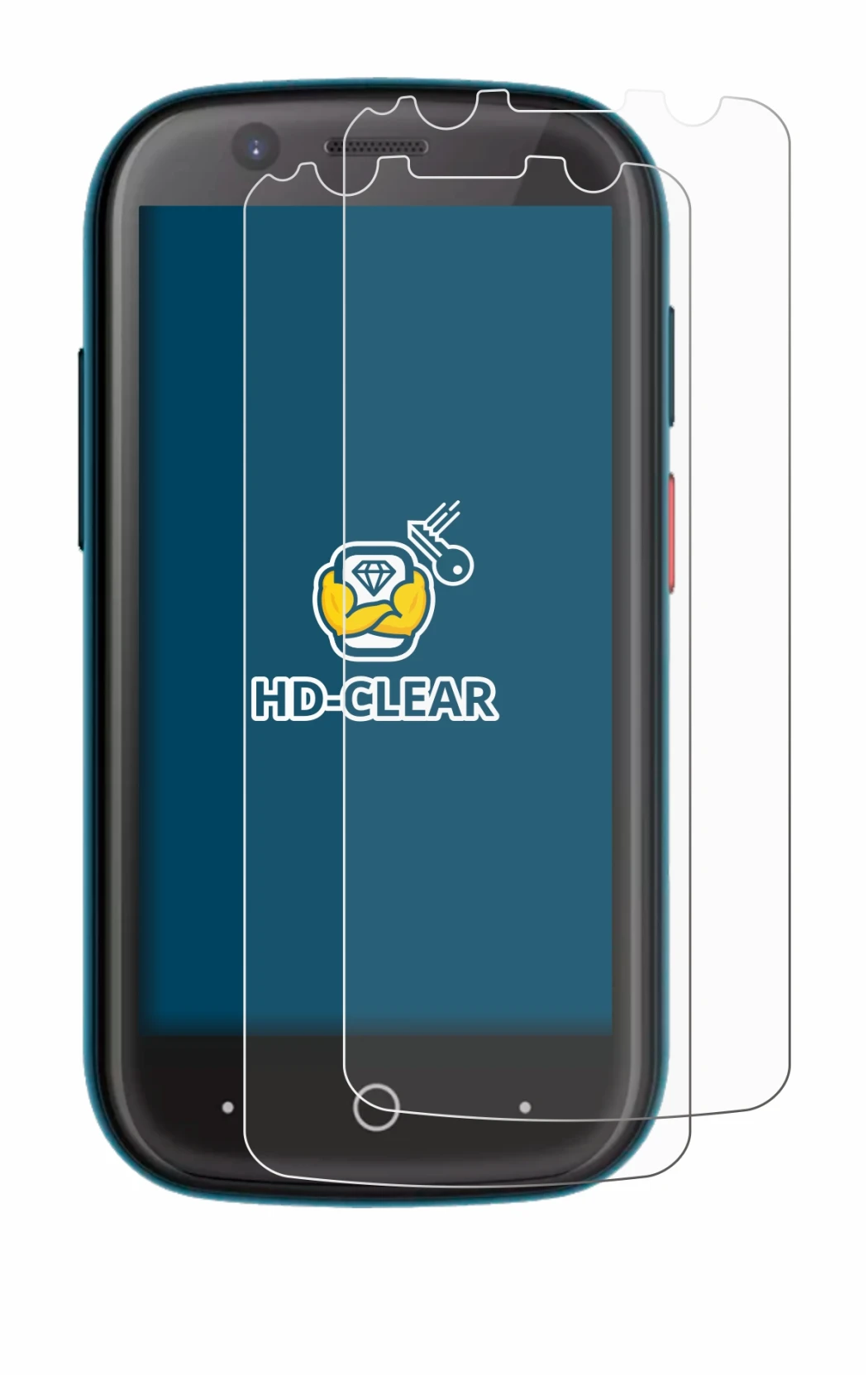 Immagine del dispositivo Unihertz Jelly 2 con un'ampia varietà di protezioni per lo schermo.
