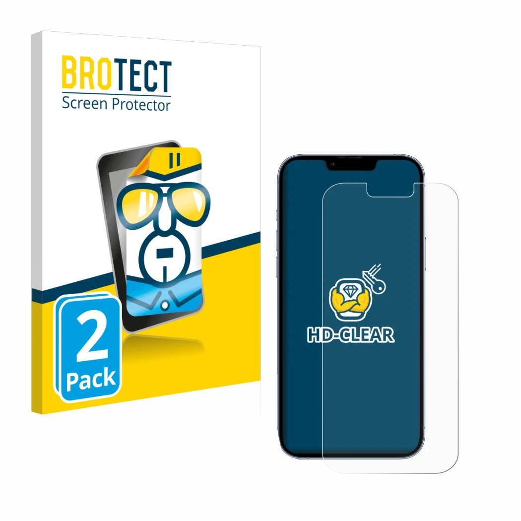 Parte frontale di una confezione del prodotto con il logo del marchio BROTECT. Accanto è raffigurato il dispositivo Apple iPho