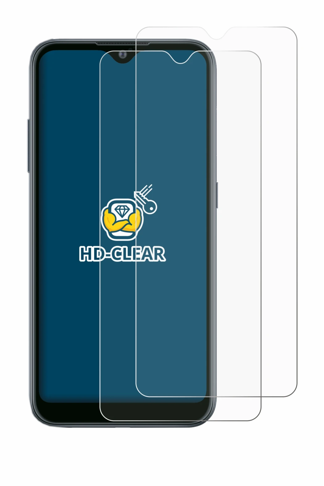 Immagine del dispositivo Samsung Galaxy A02 con un'ampia varietà di protezioni per lo schermo.