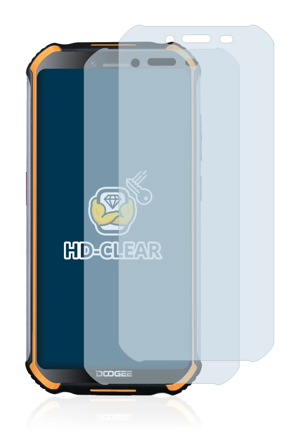 Immagine del dispositivo Doogee S40 Pro con un'ampia varietà di protezioni per lo schermo.