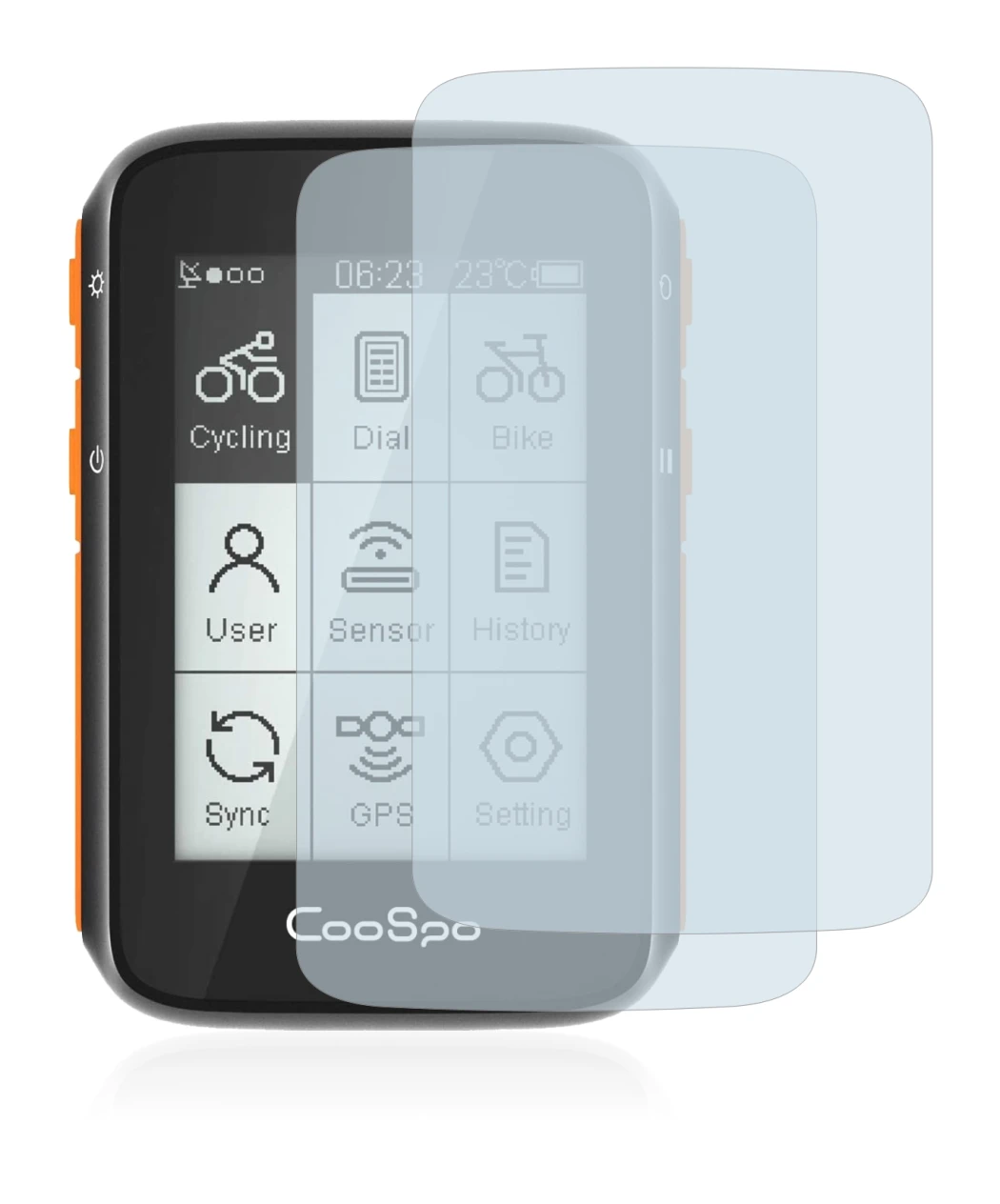 Immagine del dispositivo CooSpo BC200 con un'ampia varietà di protezioni per lo schermo.